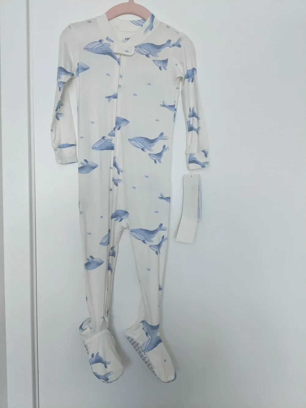 Carter's Cream Footed One-Piece with Blue Whale Print